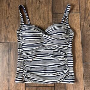 Niptuck Swim Women Plus Size 16 Tankini Navy White Stripe Multi Fit Cup Nautical